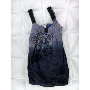 Gold Hawk Sz L Ombre Blue Silk Beaded Embroidered Mini Dress Shift Tunic Top